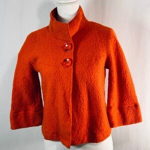 Sandro Sportswear Orange Boiled Wool Cropped Jacket Button Front Womens Size M